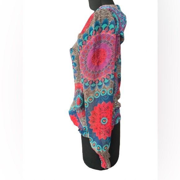 Desigual Annete sheer colorful long sleeve elastic wrist+hem blouse - Picture 2 of 6